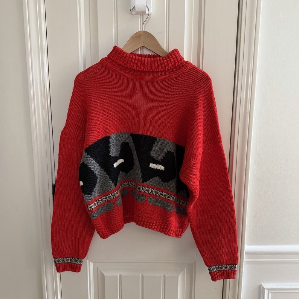 Vintage 80’s Back To Back Red Pattern Turtleneck Sweater Women’s Size Large